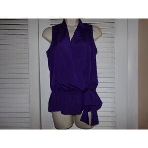 Michael Kors Fashion Basics purple crossover‎ neck peplum blouse PS NWT $79.50
